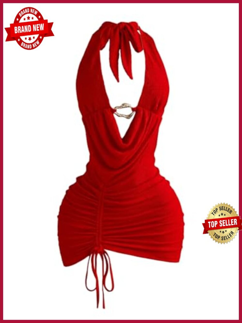 SHENHE Women's Cowl Neck Halter Mini Dress Backless Bodycon Club Dress